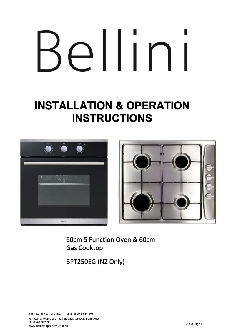 Page n°1 - Manuel utilisateur Bellini BPT250EG