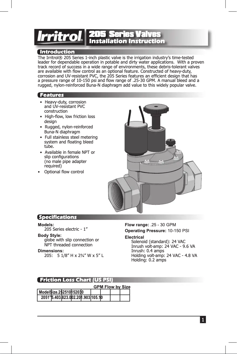 Page n°1 - Manuel utilisateur Irritrol 205S