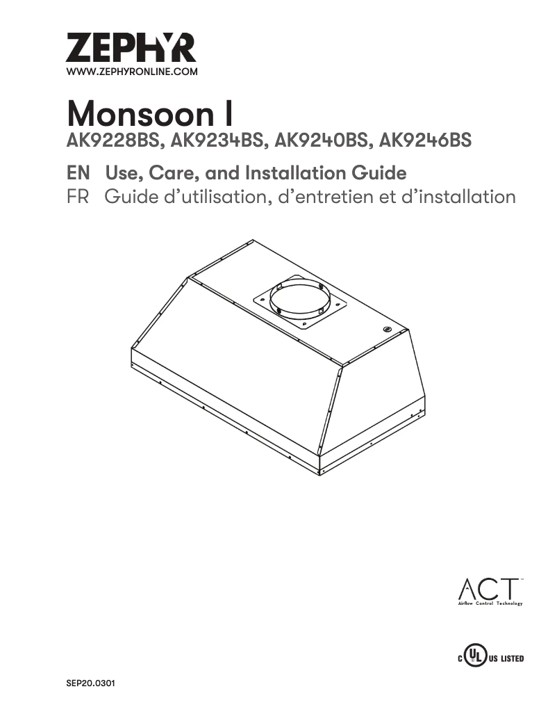 Page n°1 - Manuel utilisateur Zephyr Monsoon I AK9240BS