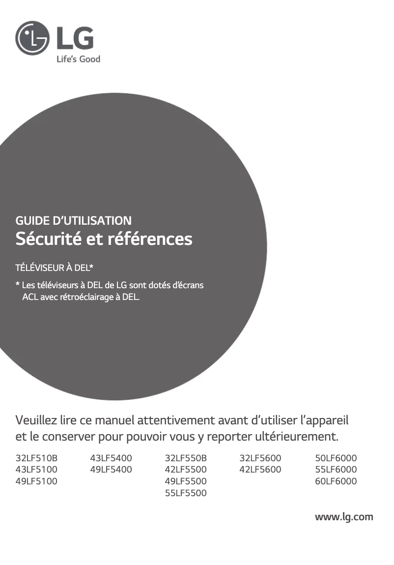 Page 1 de la notice Manuel utilisateur LG 55LF6000