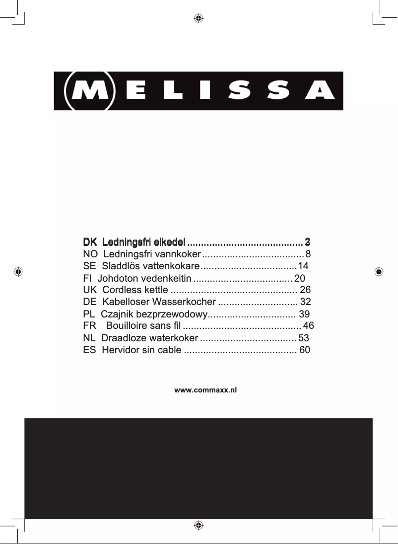 Page 1 de la notice Manuel utilisateur Melissa 16130307