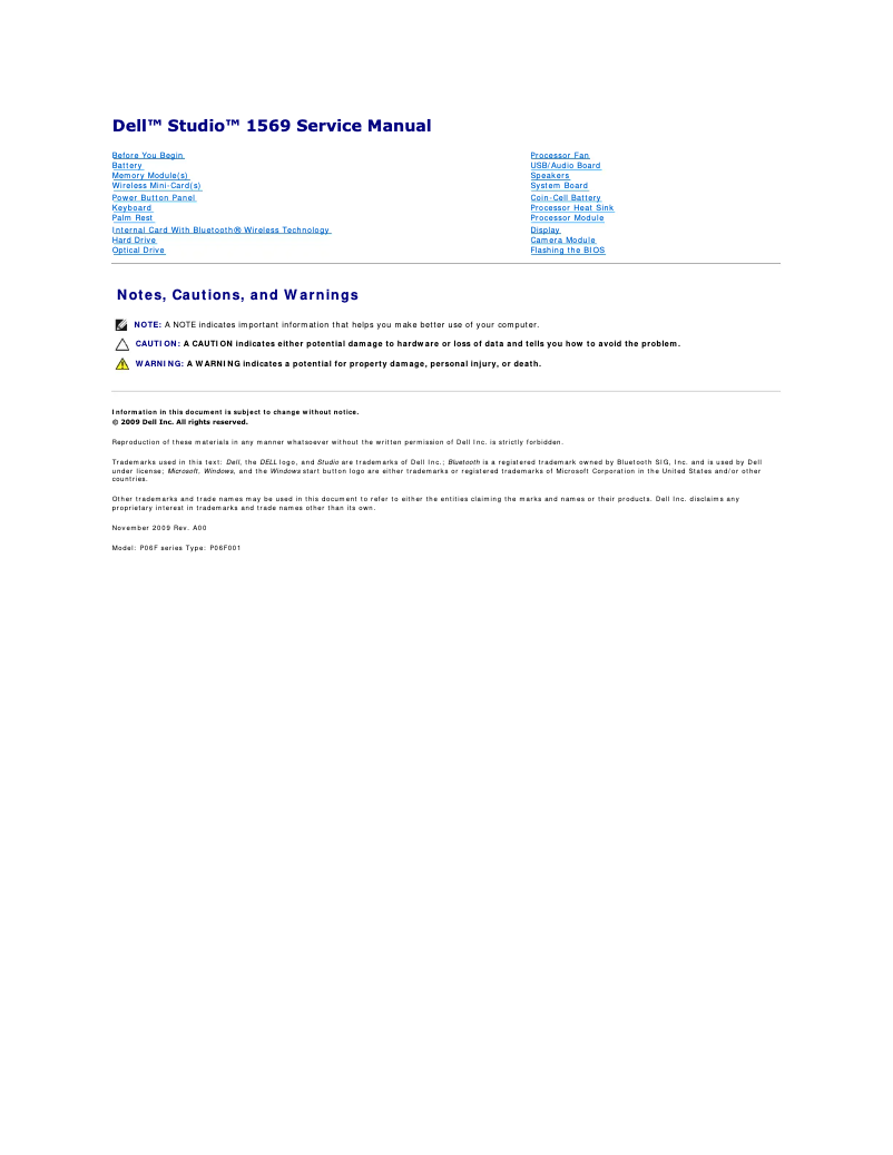 Page 1 de la notice Manuel utilisateur Dell Studio 1569