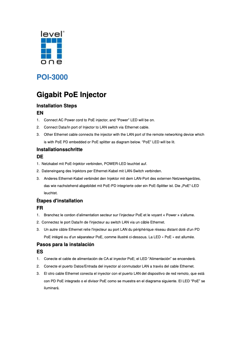 Page 1 de la notice Manuel utilisateur LevelOne POI-3000