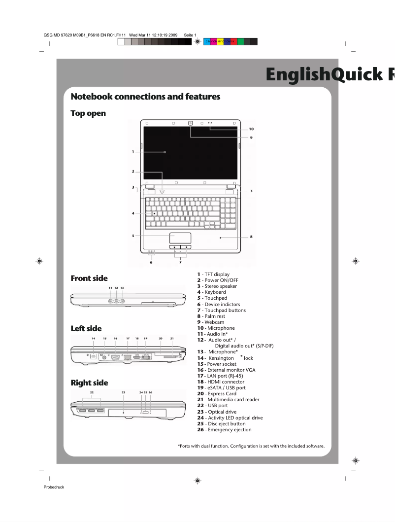 Page 1 de la notice Guide de démarrage rapide Medion AKOYA P6618 (MD 97620)