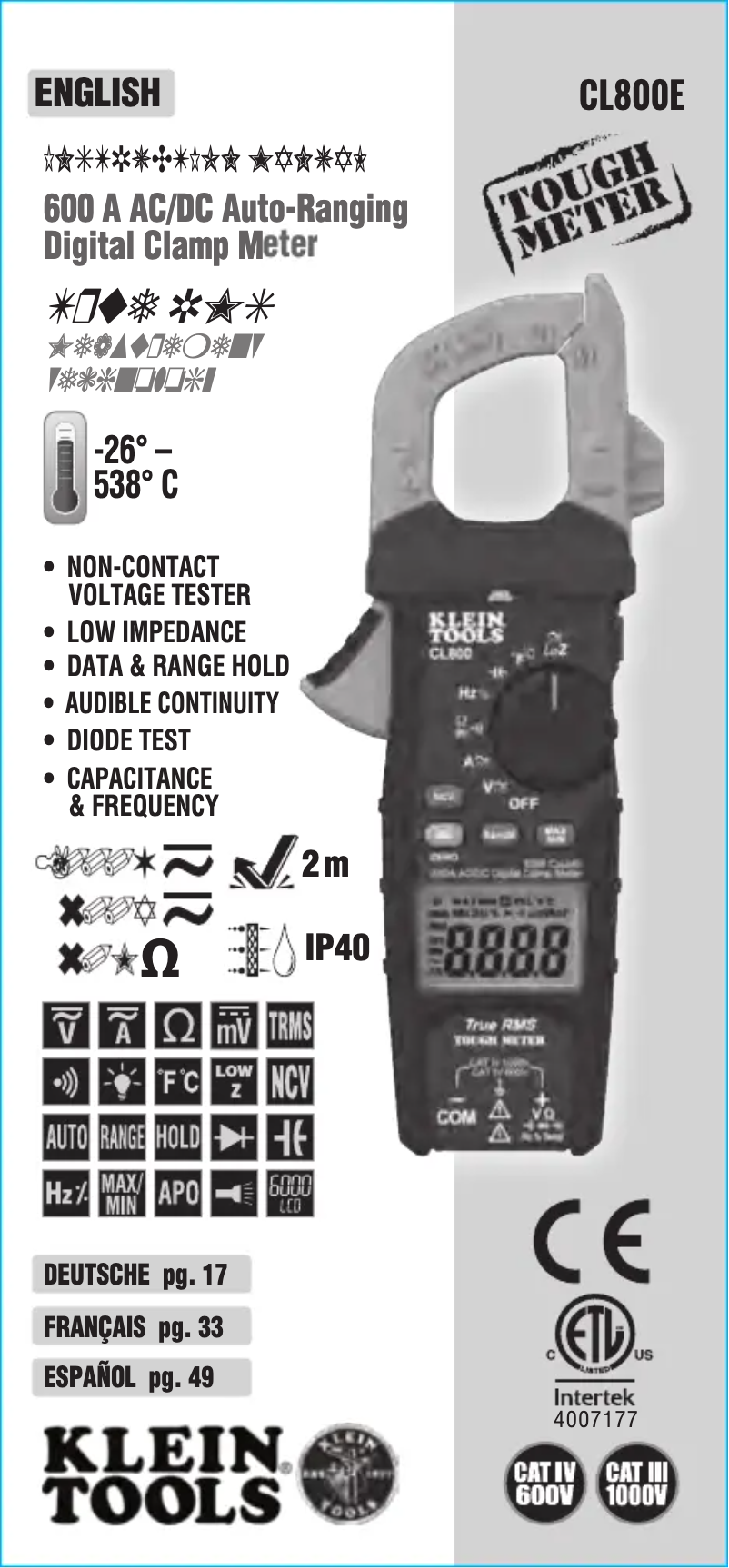 Página 1 del manual Manual de usuario Klein Tools CL800