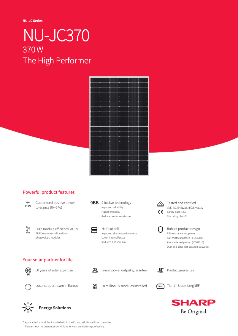 Page 1 de la notice Fiche technique Sharp NUJC370