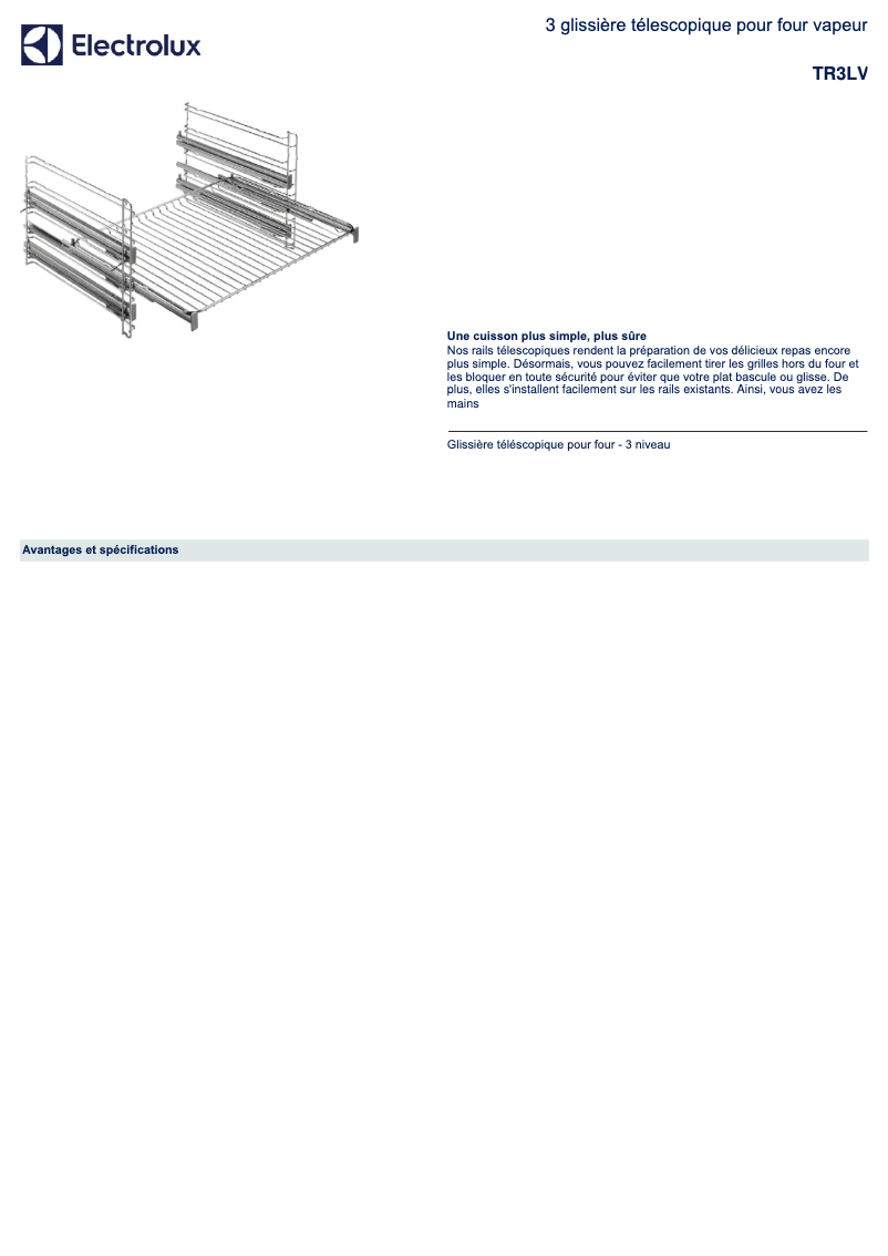 Page 1 de la notice Fiche technique Electrolux TR3LV