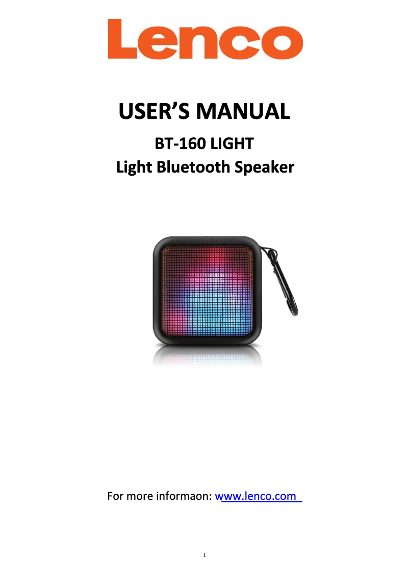 Page 1 de la notice Manuel utilisateur Lenco BT-160 Light