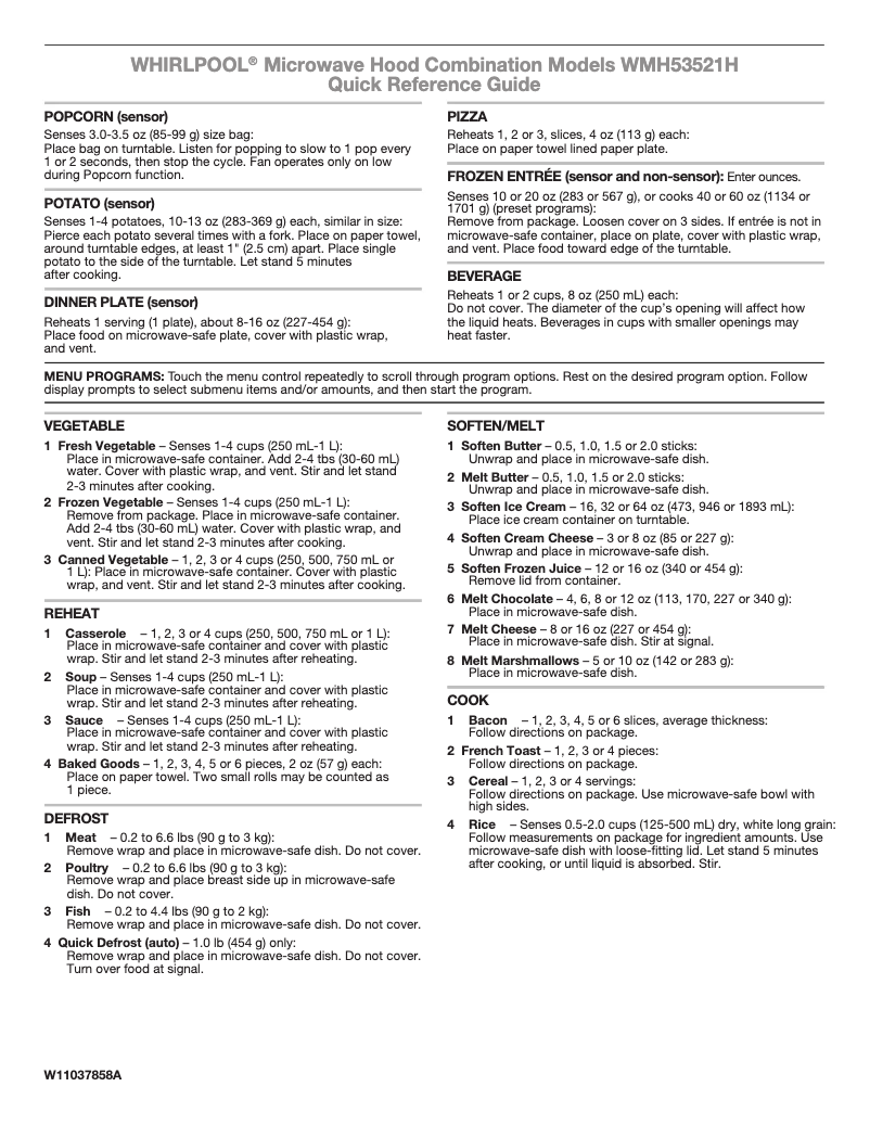 Page 1 de la notice Guide de démarrage rapide Whirlpool WMH53521HZ