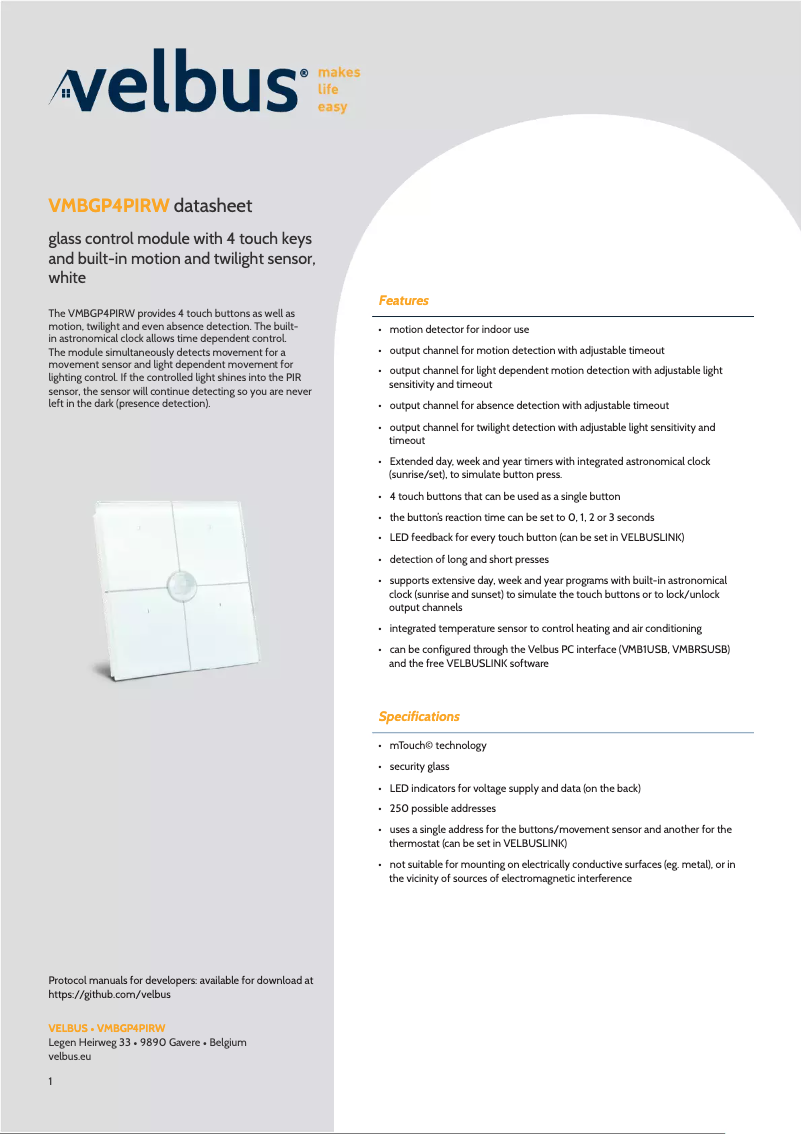 Image de la première page du manuel de l'appareil VMBGP4PIRW