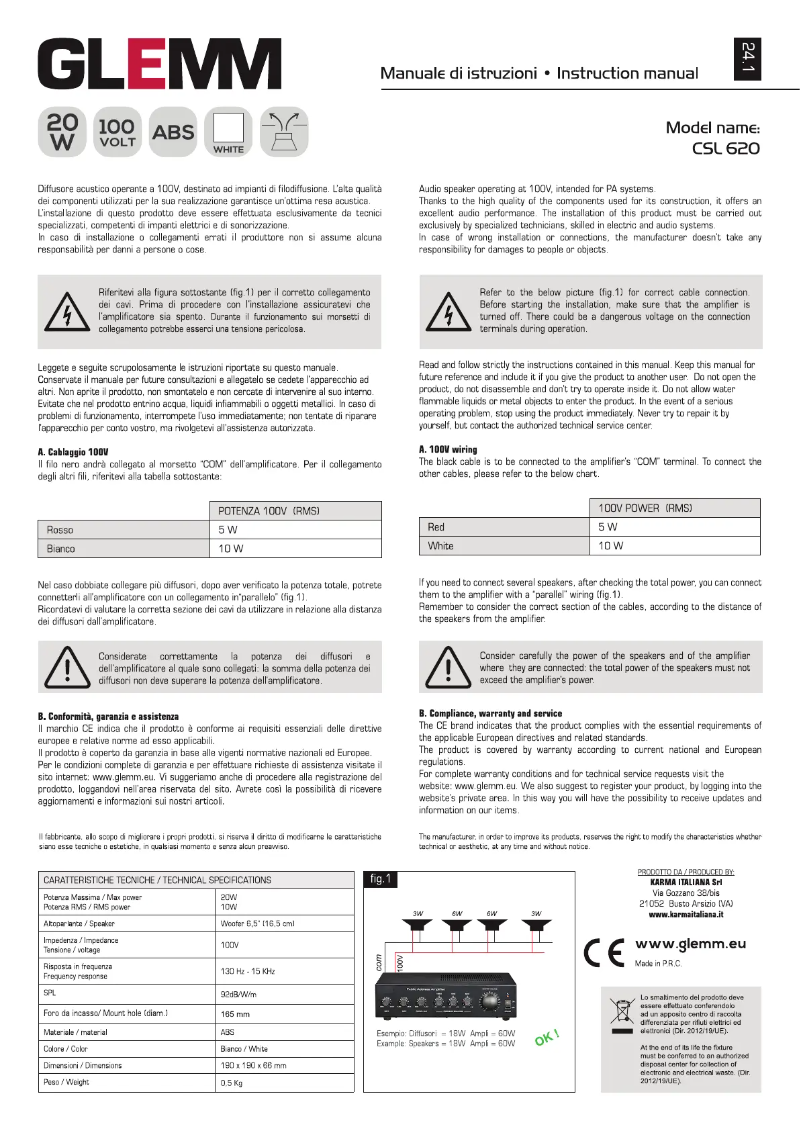 Page 1 de la notice Manuel utilisateur Glemm CSL 620