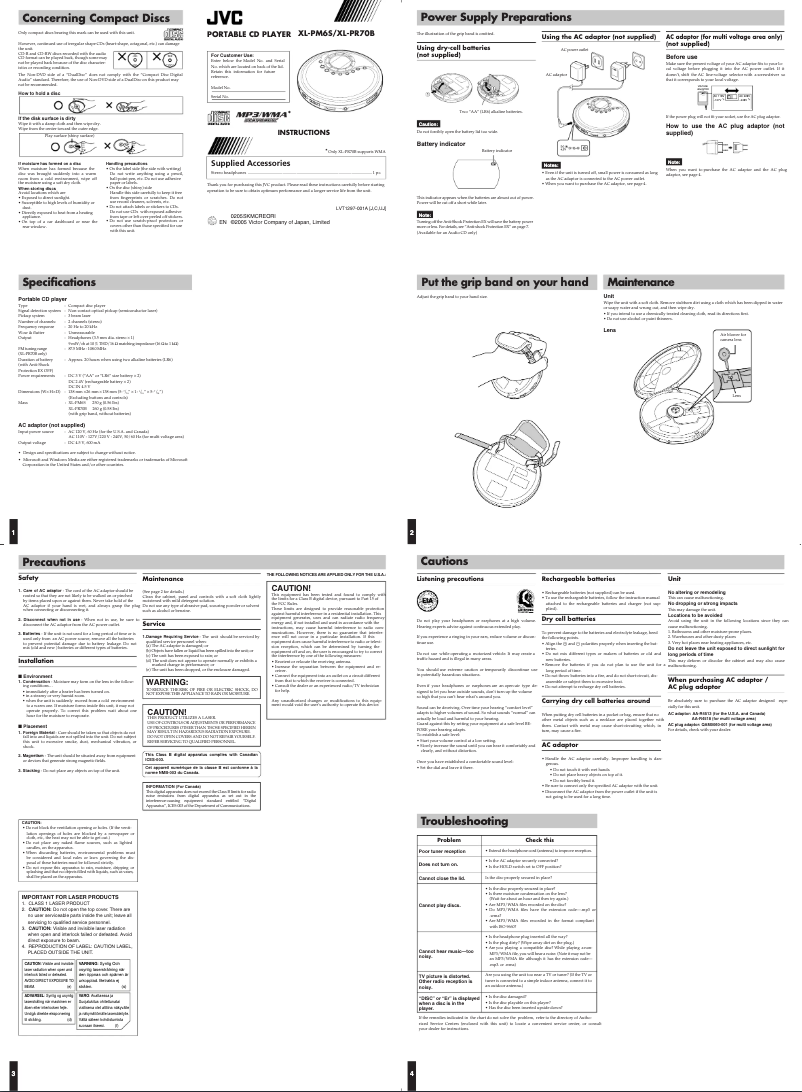 Page 1 de la notice Manuel utilisateur JVC XL-PM6
