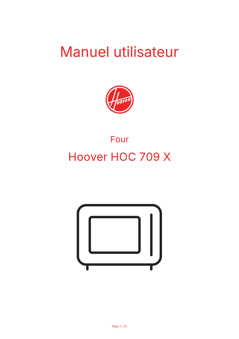 Page n°1 - Manuel utilisateur Hoover HOC 709 X