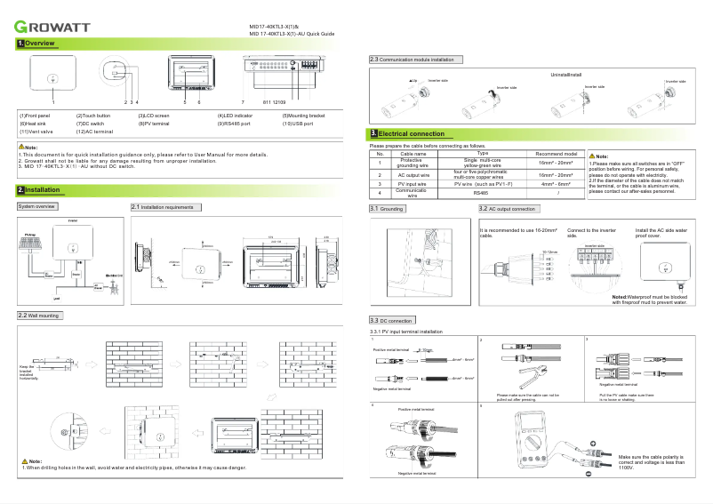 Page 1 de la notice Guide de démarrage rapide Growatt MID 25-40KTL3-X