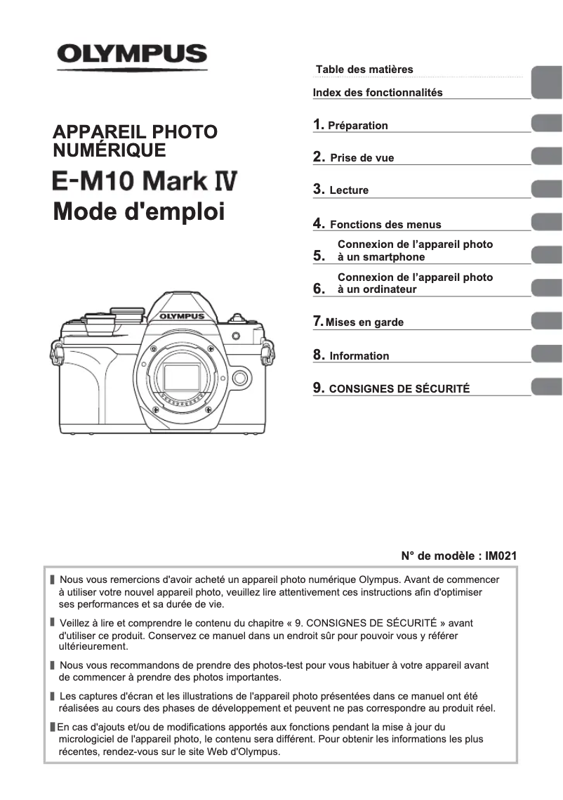 Page n°1 - Manuel utilisateur Olympus E‑M10 Mark IV
