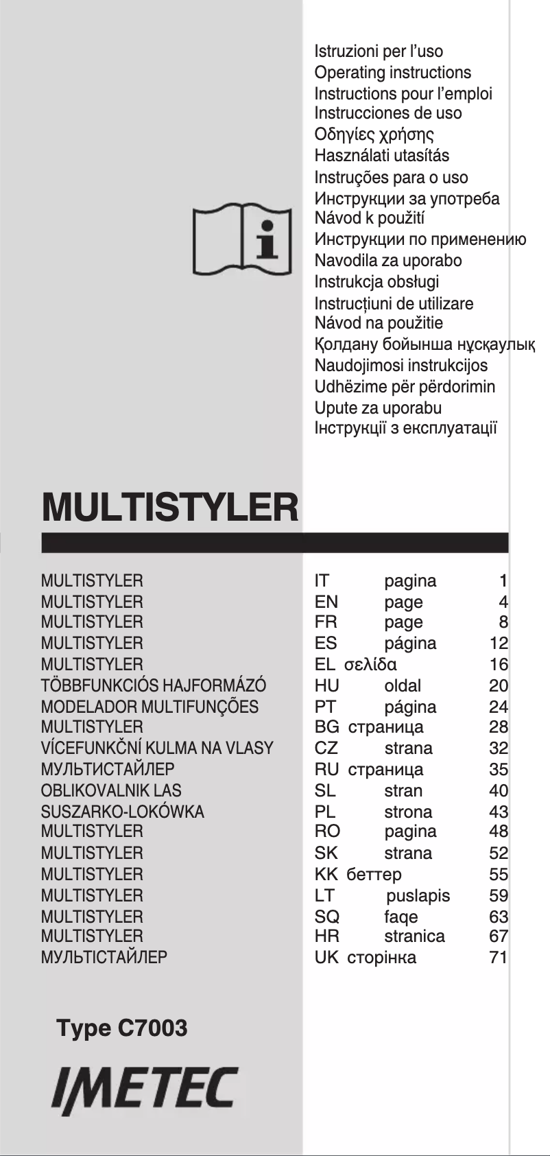 Page 1 de la notice Manuel utilisateur Imetec Bellissima Italia GM9 90