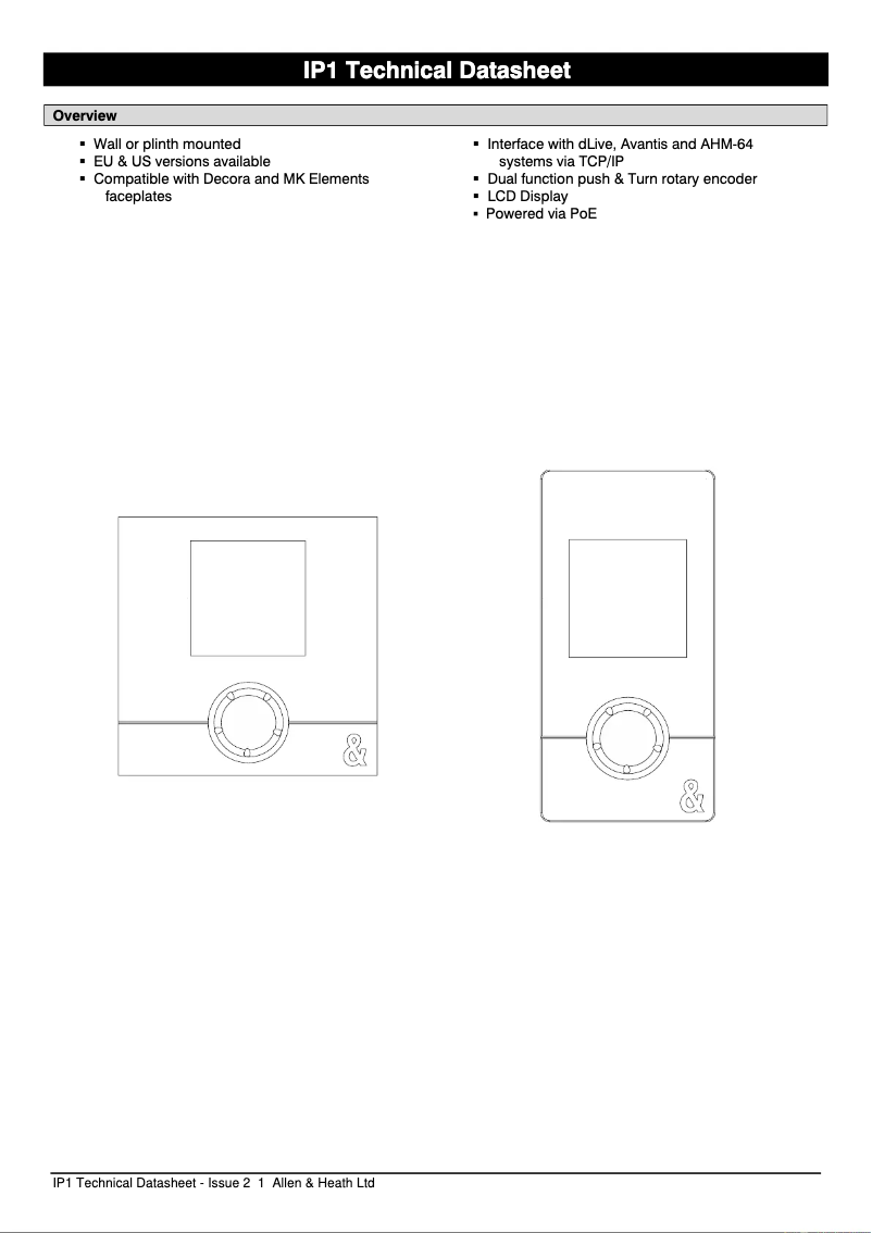 Page n°1 - Fiche technique Allen & Heath IP1