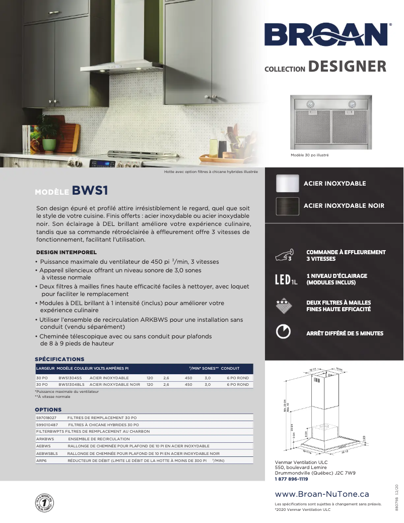 Page 1 de la notice Brochure Broan BWS1304SS