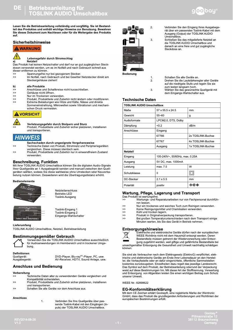Page 1 de la notice Manuel utilisateur Wentronic 67766