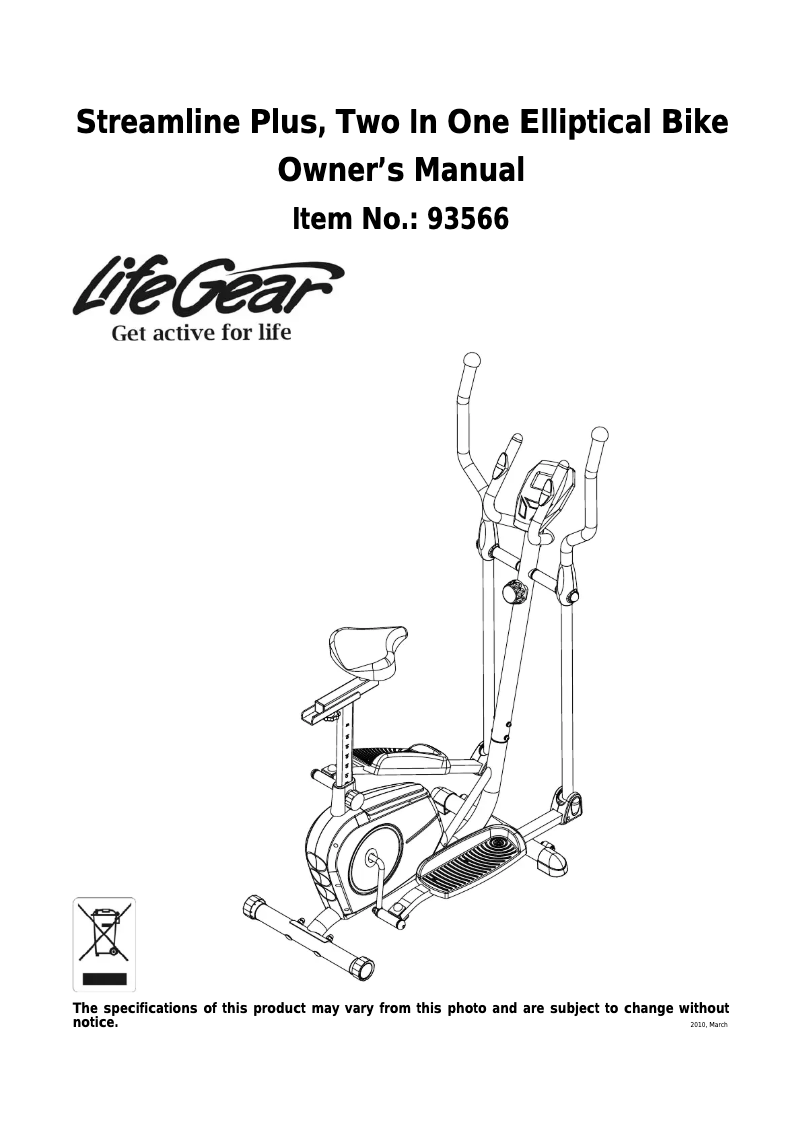 Page 1 de la notice Manuel utilisateur Life Gear Streamline Plus 93566