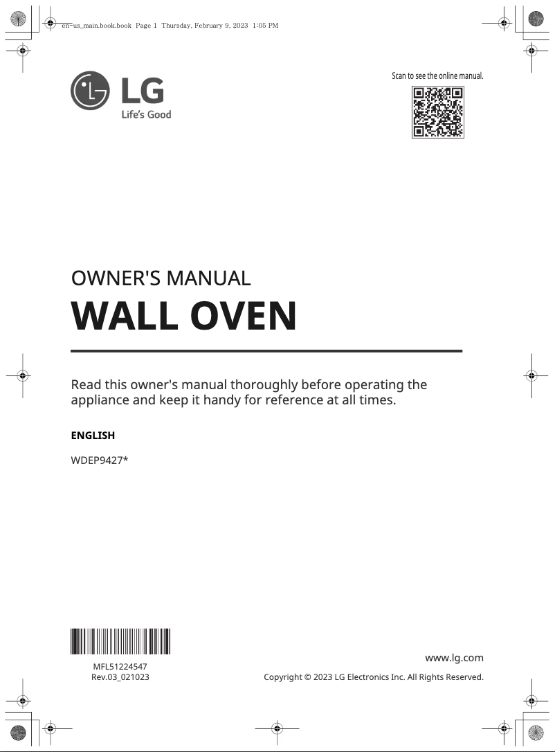 Page n°1 - Manuel utilisateur LG WDEP9427F