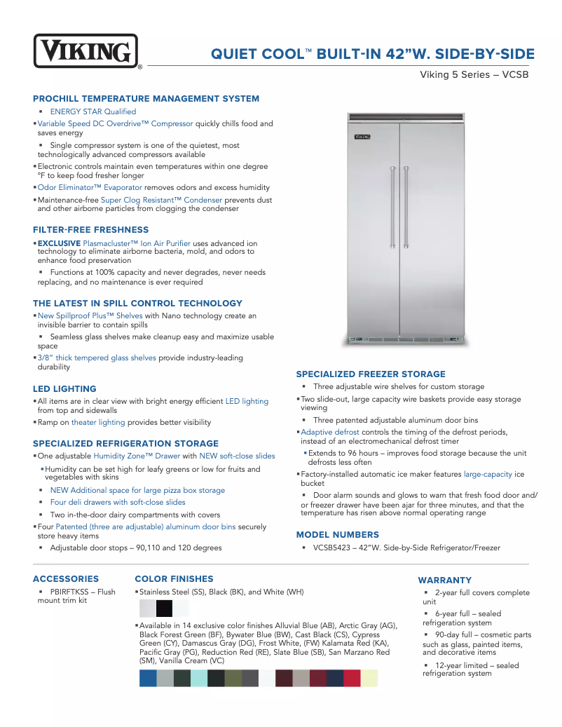 Page 1 of the manual Technical Sheet Viking VCSB5423WH
