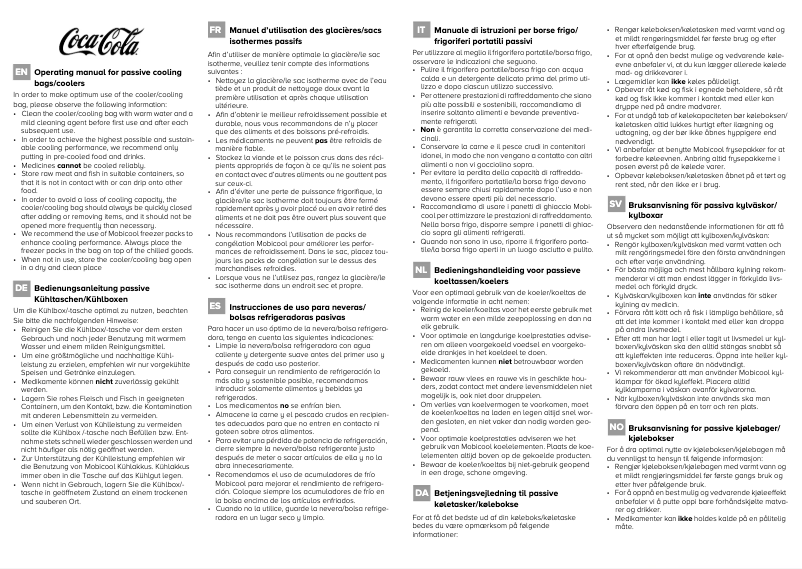 Page 1 de la notice Manuel utilisateur Mobicool Coca-Cola Fresh 5