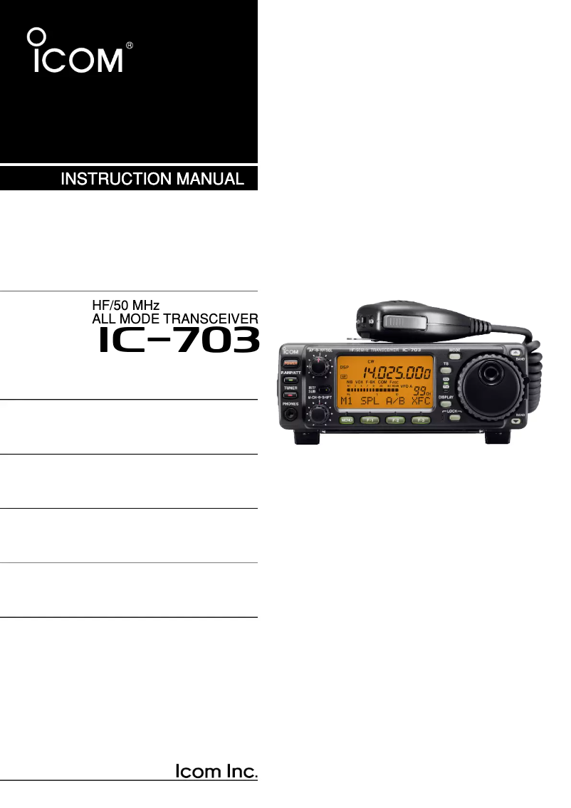 Page 1 de la notice Manuel utilisateur ICOM IC-703