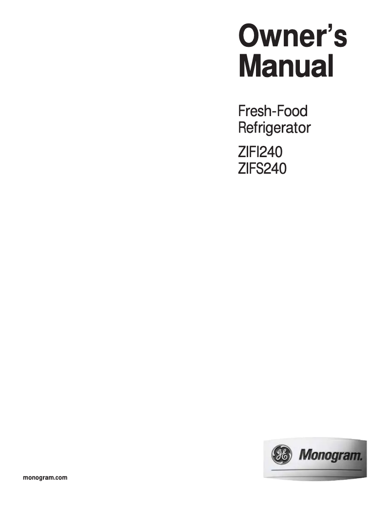 Page 1 de la notice Manuel d'utilisation et d'entretien GE ZIFI240PLII