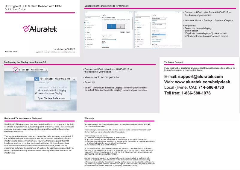 Page n°1 - Manuel utilisateur Aluratek AUMC0302F