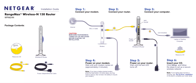 Page 1 de la notice Guide d'installation Netgear RangeMax Wireless-N 150