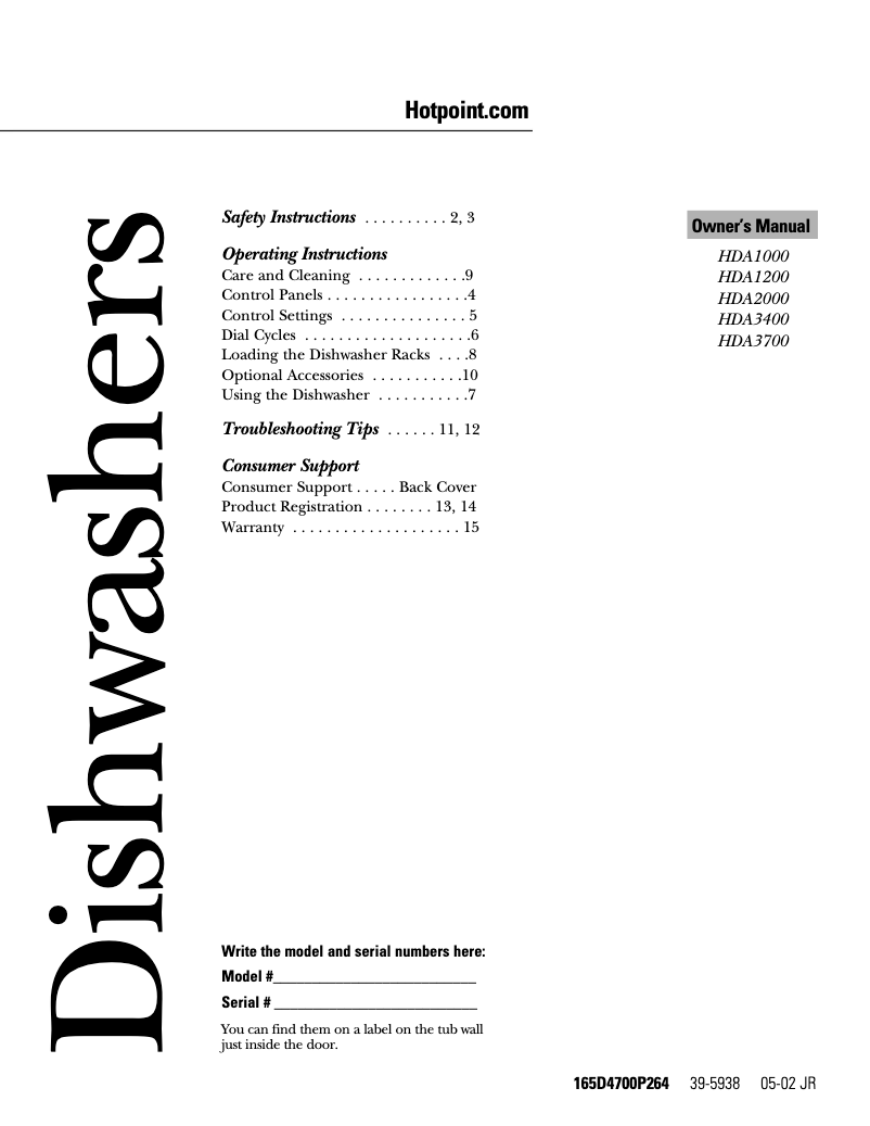 Page n°1 - Manuel d'utilisation et d'entretien Hotpoint HDA1000ZWH
