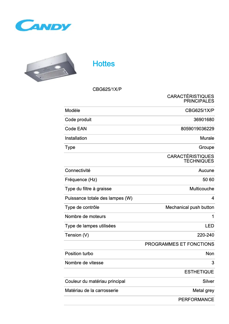 Image de la première page du manuel de l'appareil CBG625/1X/P
