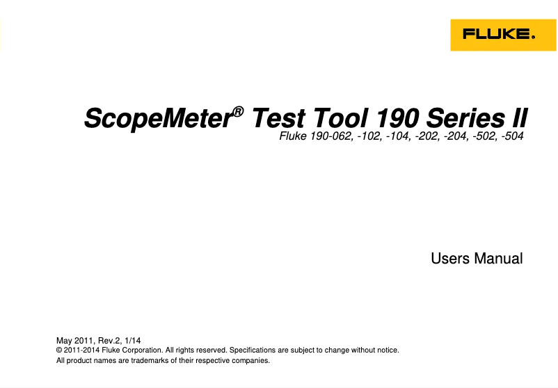 Page 1 de la notice Manuel utilisateur Fluke ScopeMeter 190-102