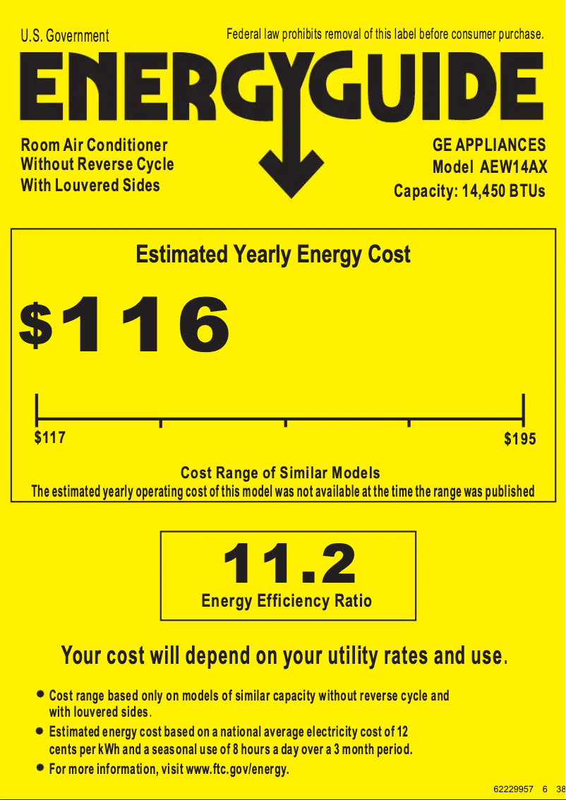 Page n°1 - Label énergétique GE AEW14AX