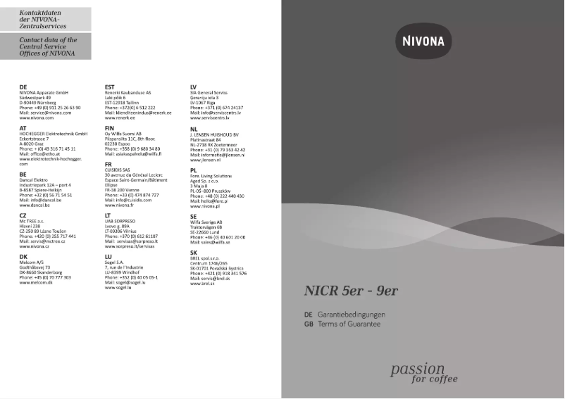 Page n°1 - Informations de garantie Nivona CafeRomatica 790