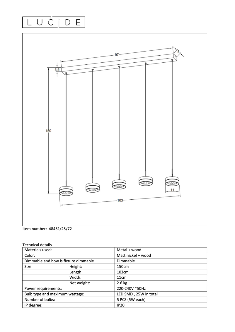 Page 1 de la notice Manuel utilisateur Lucide Enia led 48451/25/72