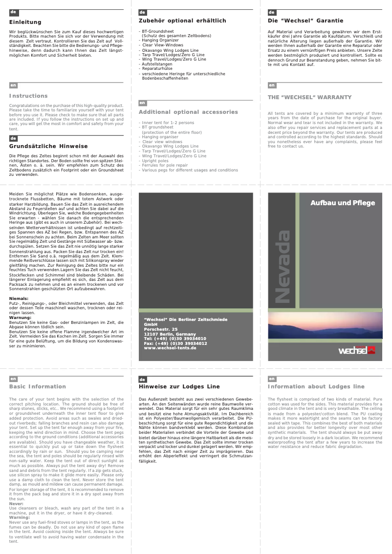 Page n°1 - Manuel utilisateur Wechsel Nevada 4