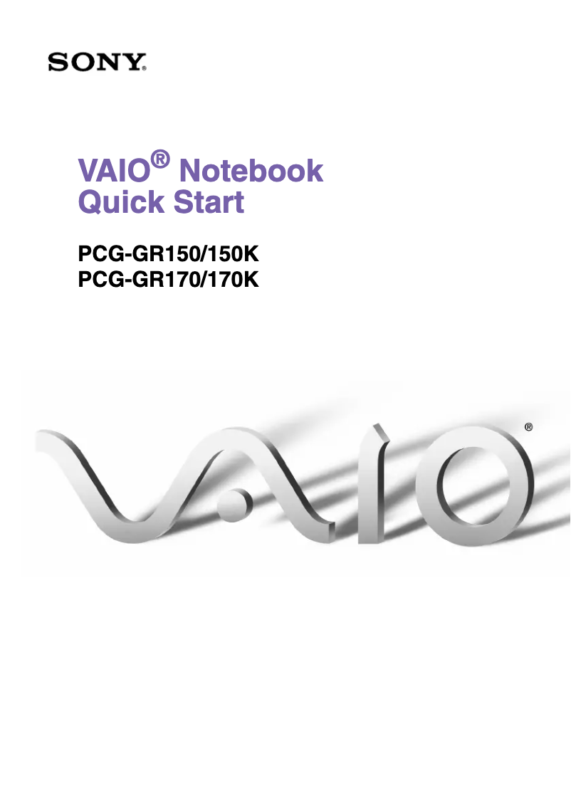 Image de la première page du manuel de l'appareil Vaio PCG-GR170K