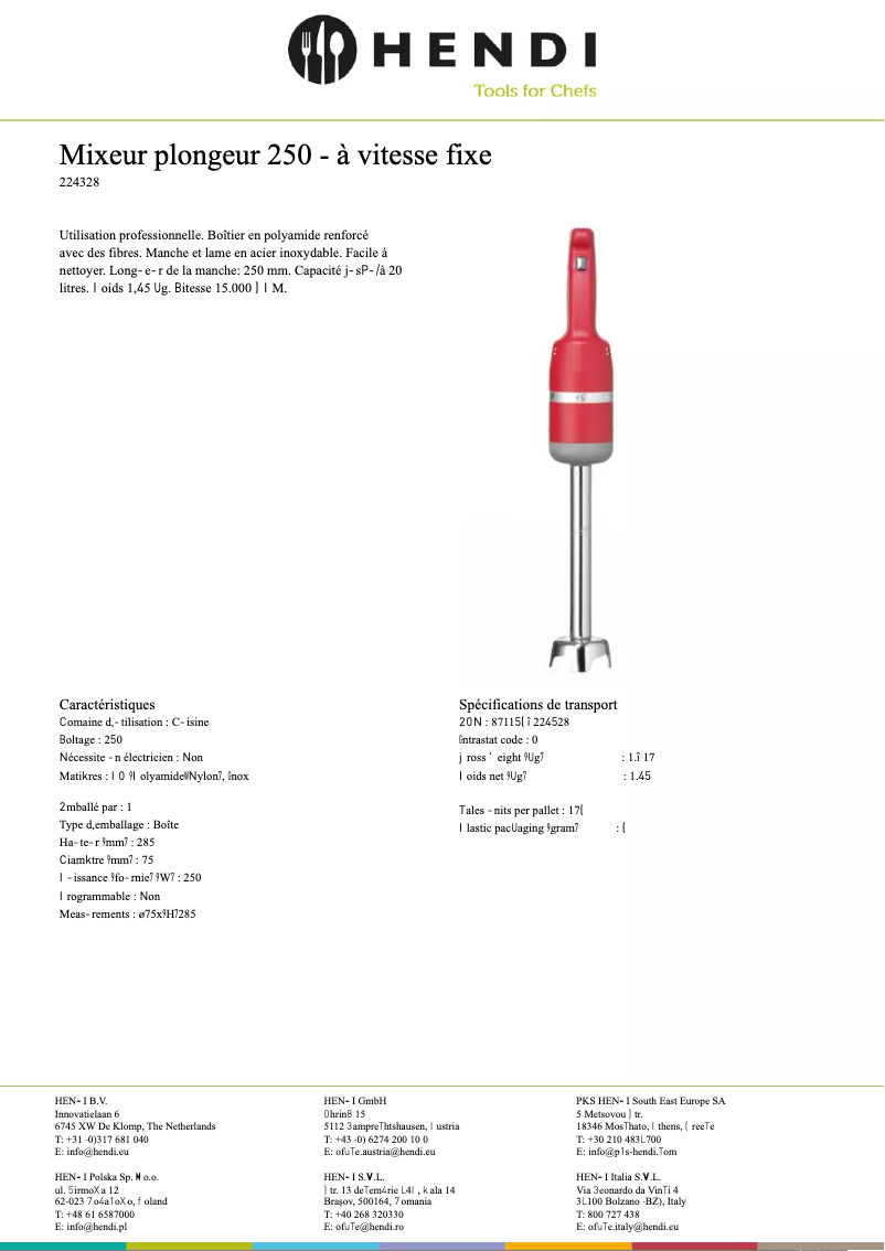 Página 1 del manual Ficha técnica Hendi 224328
