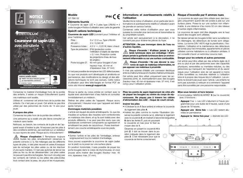Page 1 de la notice Manuel utilisateur Oecolux GT-TBK-02