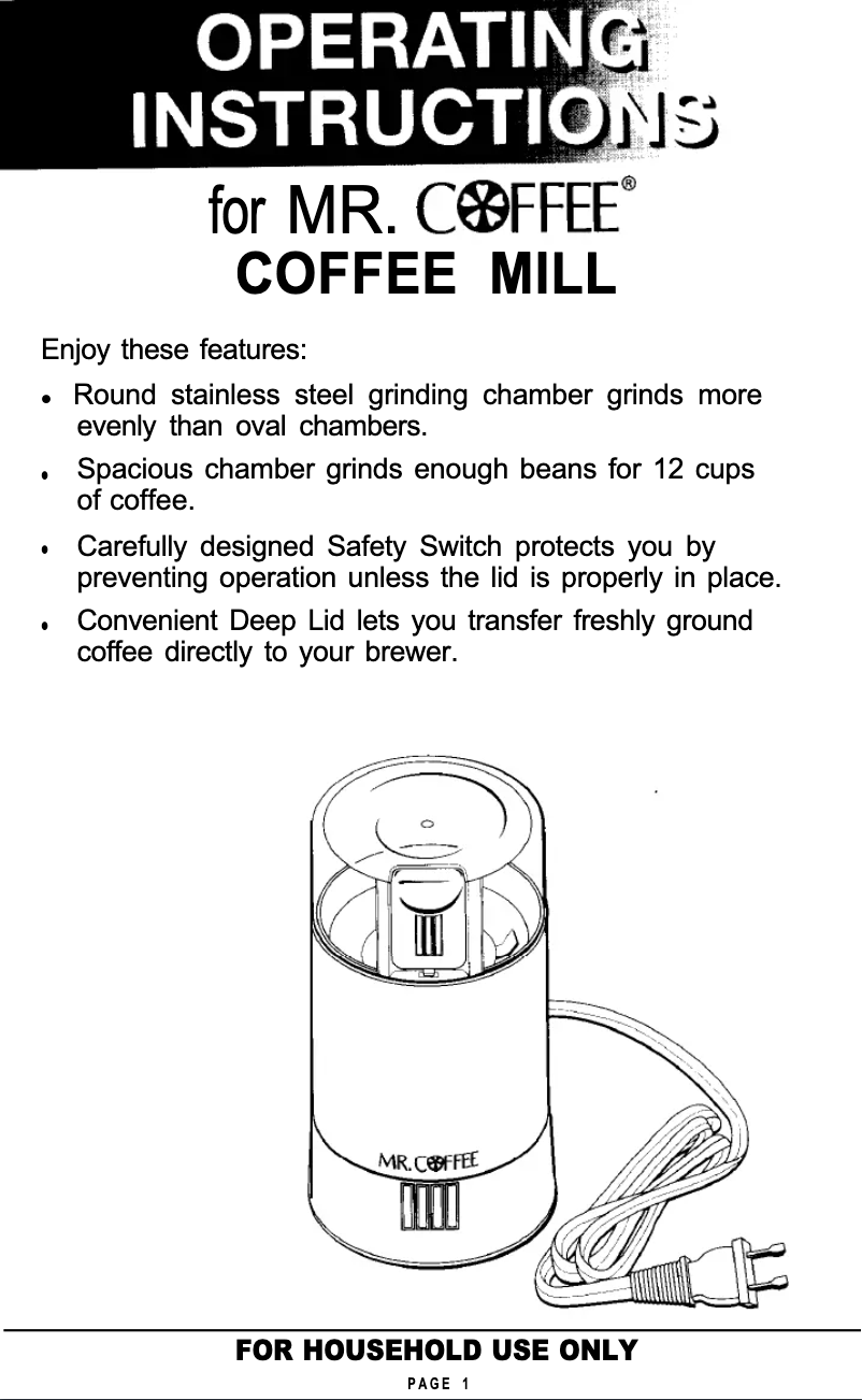 Page n°1 - Manuel utilisateur Mr. Coffee IDS57-RB
