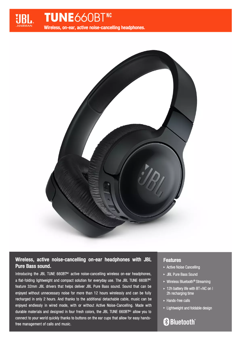 Page 1 of the manual Technical Sheet JBL TUNE 660BTNC