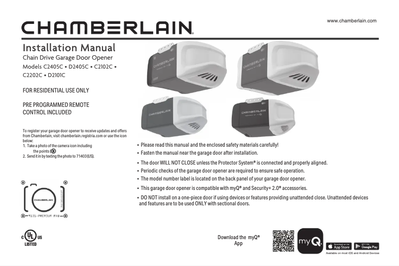 Page n°1 - Manuel utilisateur Chamberlain C2405C