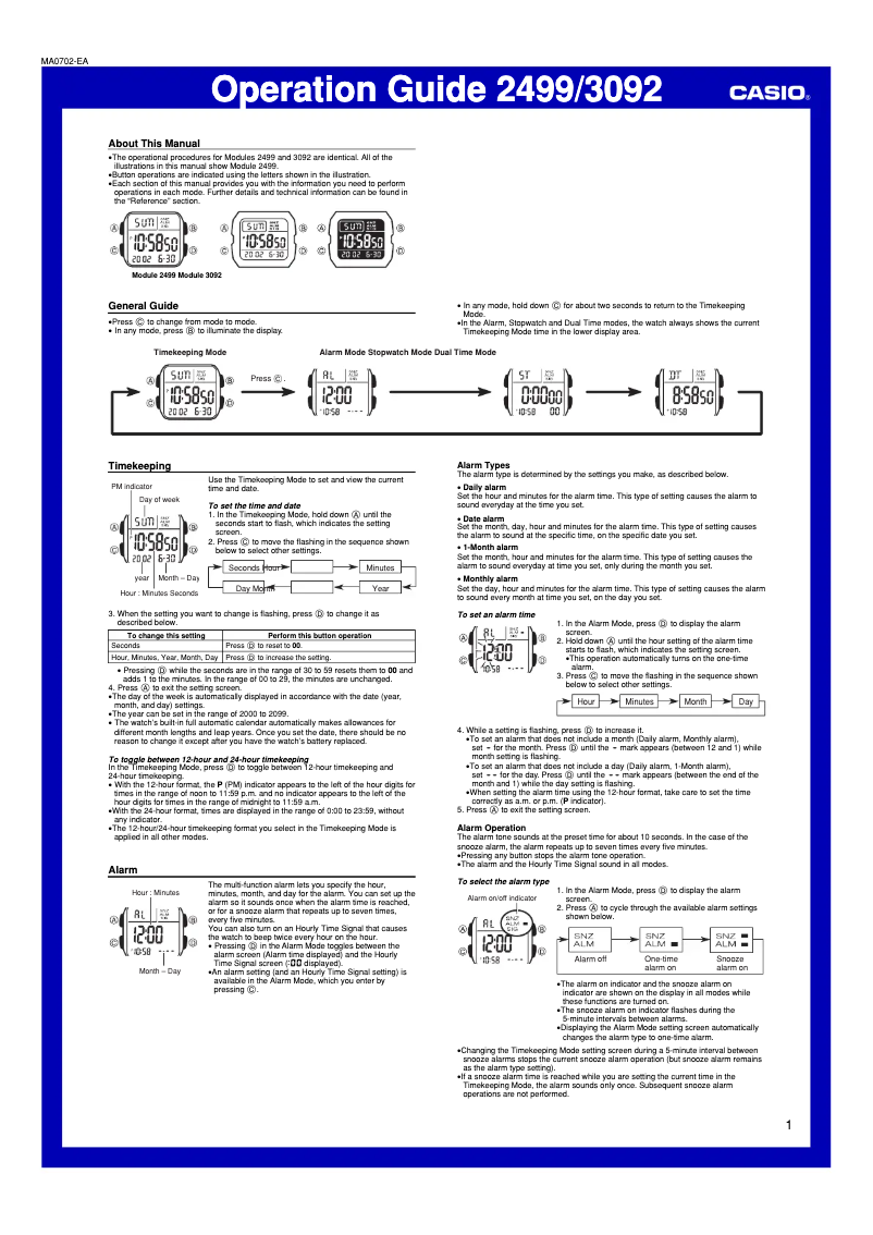 Page 1 de la notice Manuel utilisateur Casio Collection W-800H-1AVES