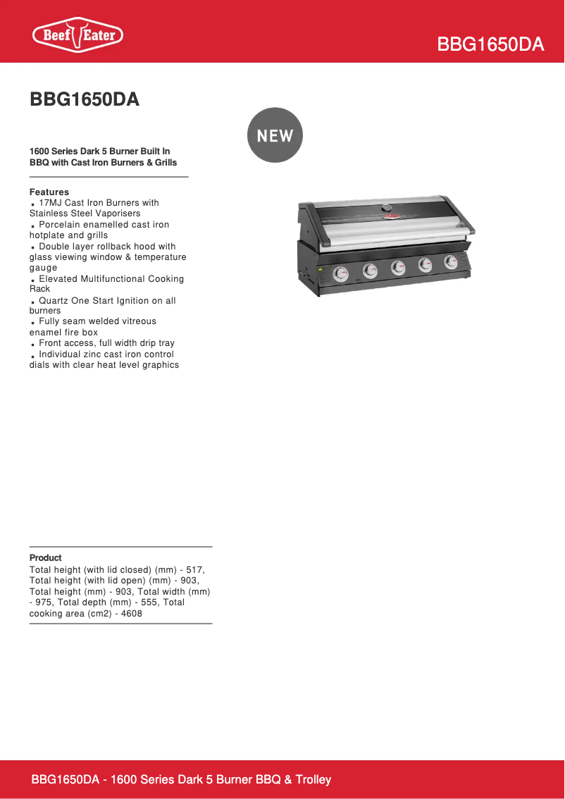 Page 1 de la notice Fiche technique BeefEater BBG1650DA