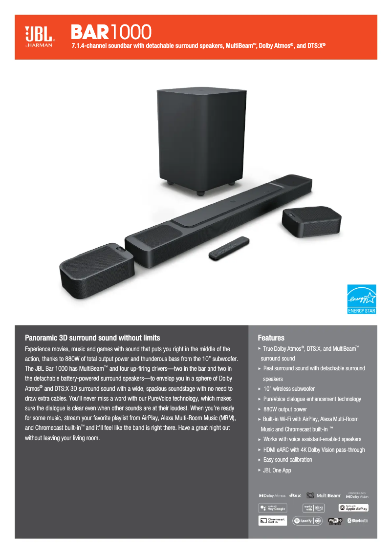 Page 1 de la notice Fiche technique JBL Bar 1000