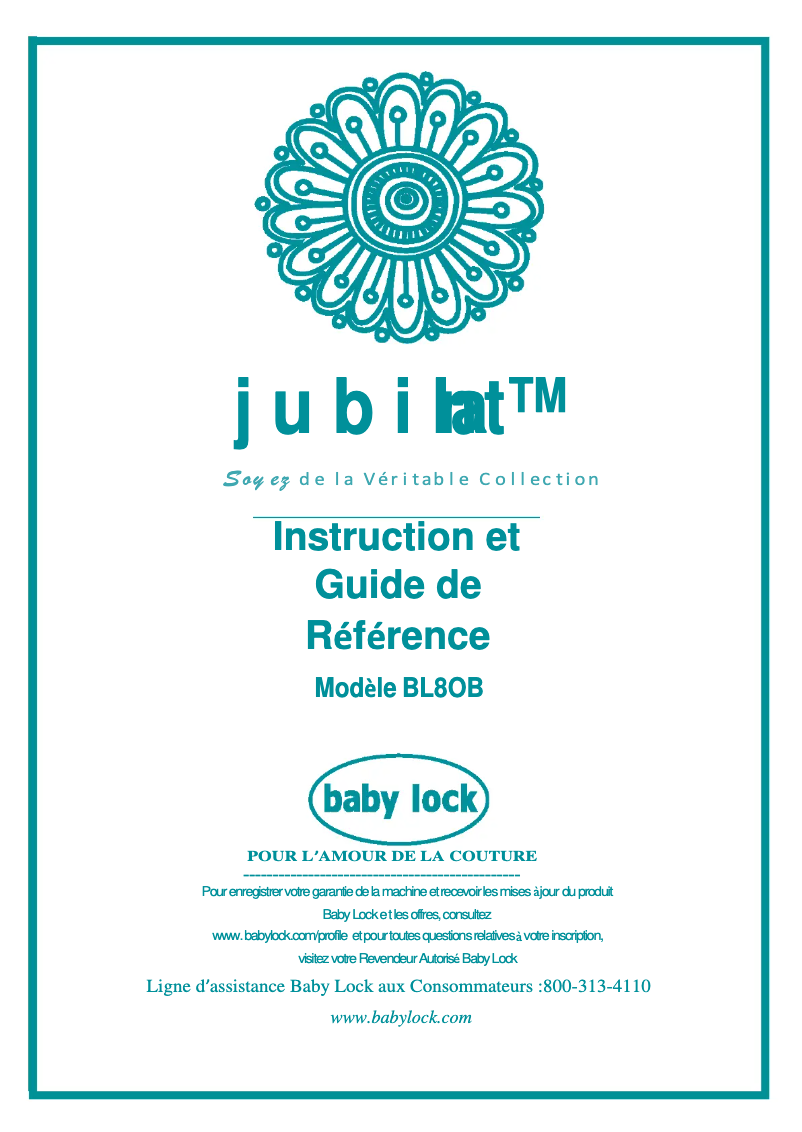Page 1 de la notice Manuel utilisateur Baby Lock Jubilant