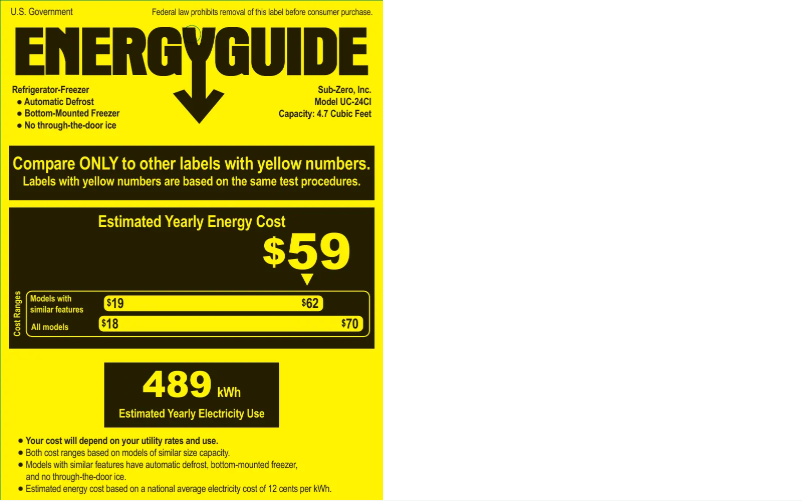 Page 1 de la notice Label énergétique Sub-Zero UC-24CI