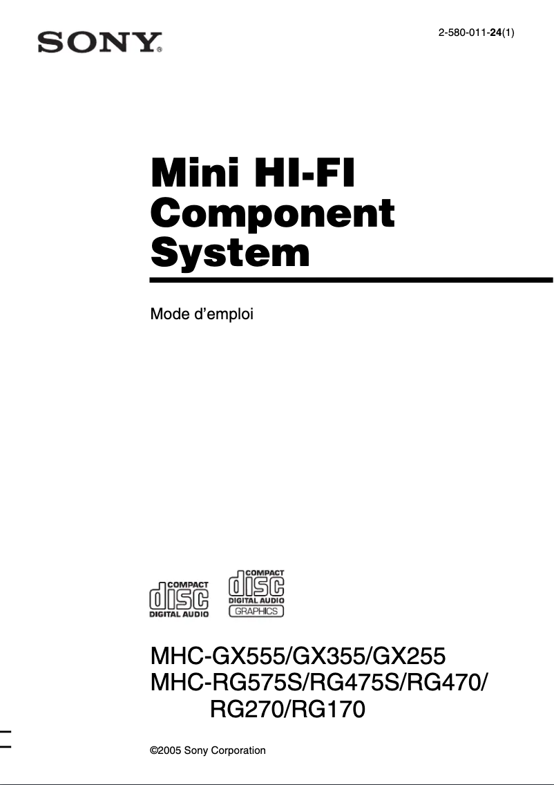 Page 1 de la notice Manuel utilisateur Sony MHC-RG270